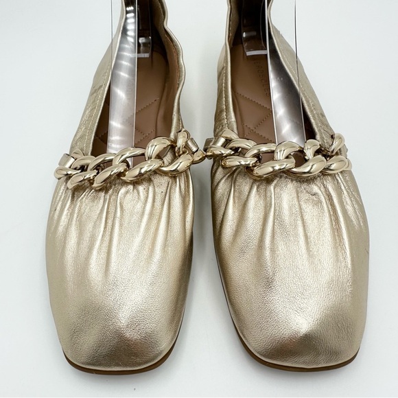 Aerosoles Ramen Soft Gold Metallic Leather Ballet Flats Chunky Chain - Picture 4 of 10